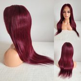 Frazimashop- Braziliaanse Remy pruik 24 inch steil menselijke haren - 13 x1 lace front pruik - haar kleur SRED donker rood