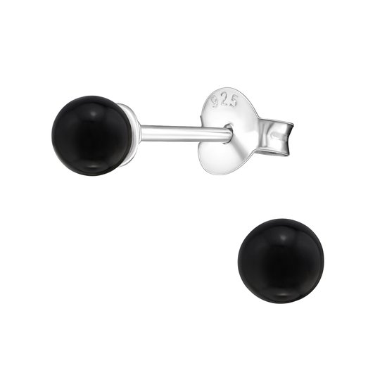 Joy|S - Zilveren parel oorbellen - 4 mm - zwart