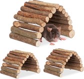 Relaxdays loopbrug knaagdier - set van 3 - knaagdier tunnel 10 x 22 cm - hamster - muizen