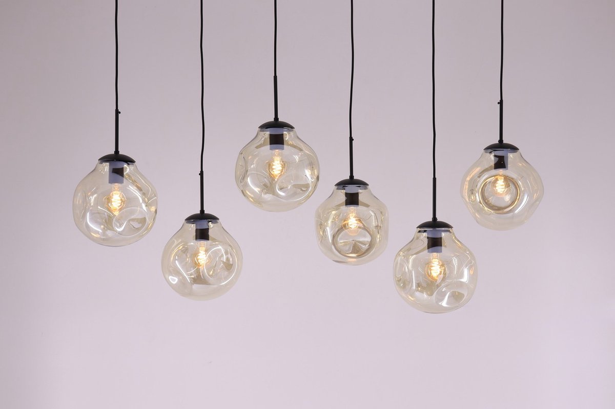 Hanglamp 6lichts amber Lava - gedeukt lava glas - 130cm