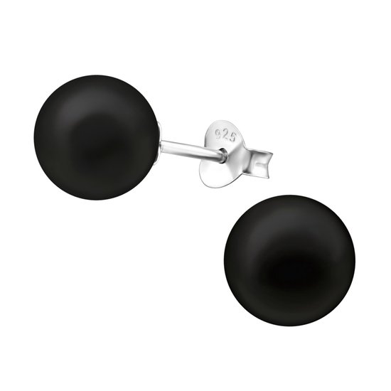 Joy|S - Zilveren parel oorbellen - 8 mm - zwart