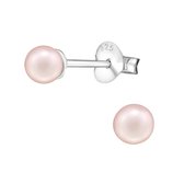 Joy|S - Zilveren parel oorbellen - 4 mm - zacht roze