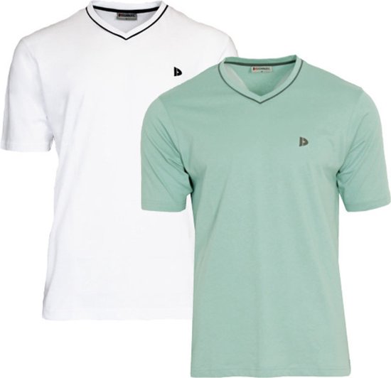 2-Pack Donnay T-shirt - sportshirt - V-Hals shirt - Heren - Wit/Sage green - Maat 3XL