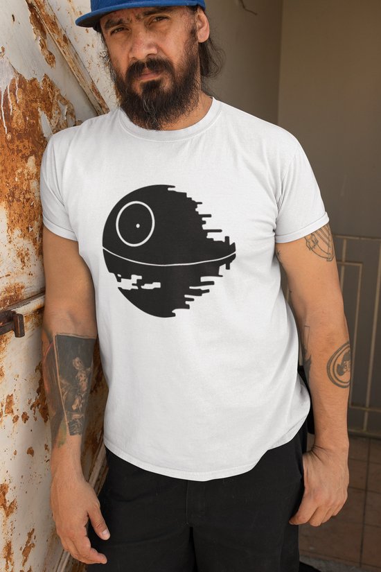 Rick & Rich - T-Shirt Death Star - T-Shirt Star Wars - Wit Shirt - T-shirt met opdruk - Shirt met ronde hals - T-shirt Man - T-shirt met ronde hals - T-shirt maat L