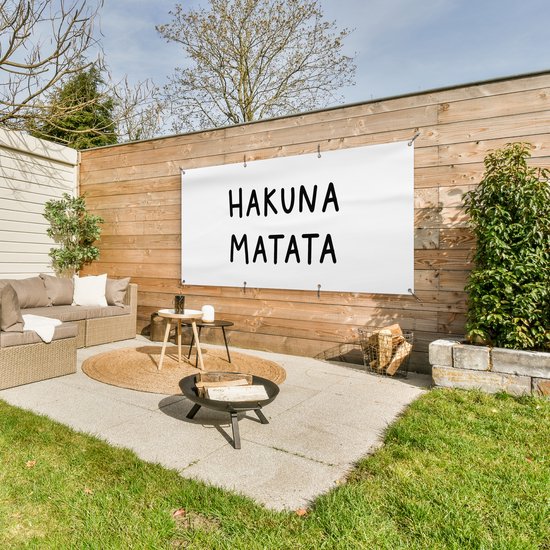 Tuinposter tekst - Hakuna matata - Hartje - Wit - Tuinschilderij voor buiten - Tuindoek - Tuin - Tuindecoratie - Schutting decoratie - 160x80 cm - Schuttingdoek - Buitenposter
