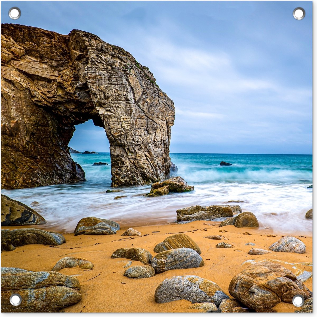 Tuinposters Stenen - Water - Strand - Rots - Golven - 50x50 cm | bol