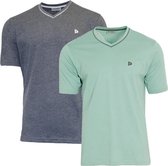 2-Pack Donnay T-shirt met V-hals - Sportshirt - Heren - Charcoal marl/Sage Green - maat S
