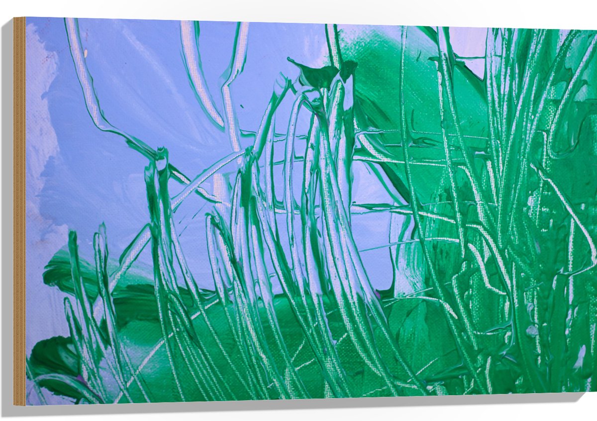 Hout - Groen met Blauwe Verf op Doek - 90x60 cm - 9 mm dik - Foto op Hout (Met Ophangsysteem)