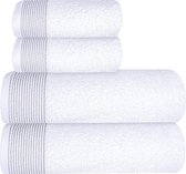 4 serviettes, coton, contient 2 serviettes de bain extra larges 70 x 140 cm, 2 serviettes 50 x 90 cm, pour un usage quotidien, compactes et légères, blanches