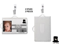 Bob Online ™ - 2 Stuks – Transparant ID-Badgehouder Verticaal/Horizontaal + 2 Stuks Krokodil Bretel Bandjes – 2 x Transparent ID Badge Holders + 2 x Crocodile Vinyl Suspender Straps – Semi-Flexible 1 Card ID Badge Holder – Polypropyleen Badgehouders