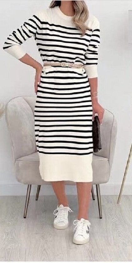 Kleren van A. - Schilo Jolie - Lange jurk - Gestreept - One size - Wit/zwart