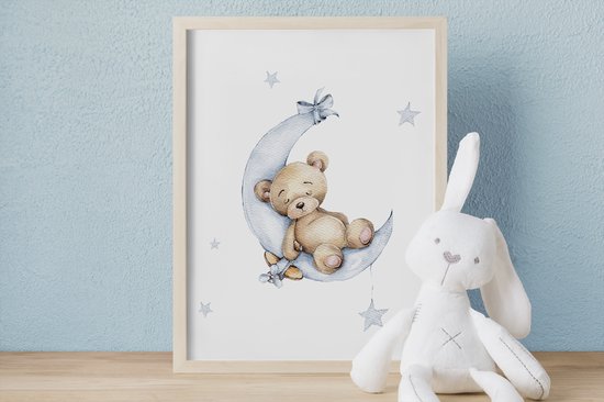 No Filter Ensemble Posters pour chambre de bébé - 3 pièces - 30x40 cm (A3) - Décoration chambre d'enfant - Ours en peluche avec ballon - Etoiles - Blauw