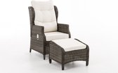 Premium Tuinstoel incl. hocker - Tuinstoel - outdoor loungestoel - loungestoel - Lounge - creme wit