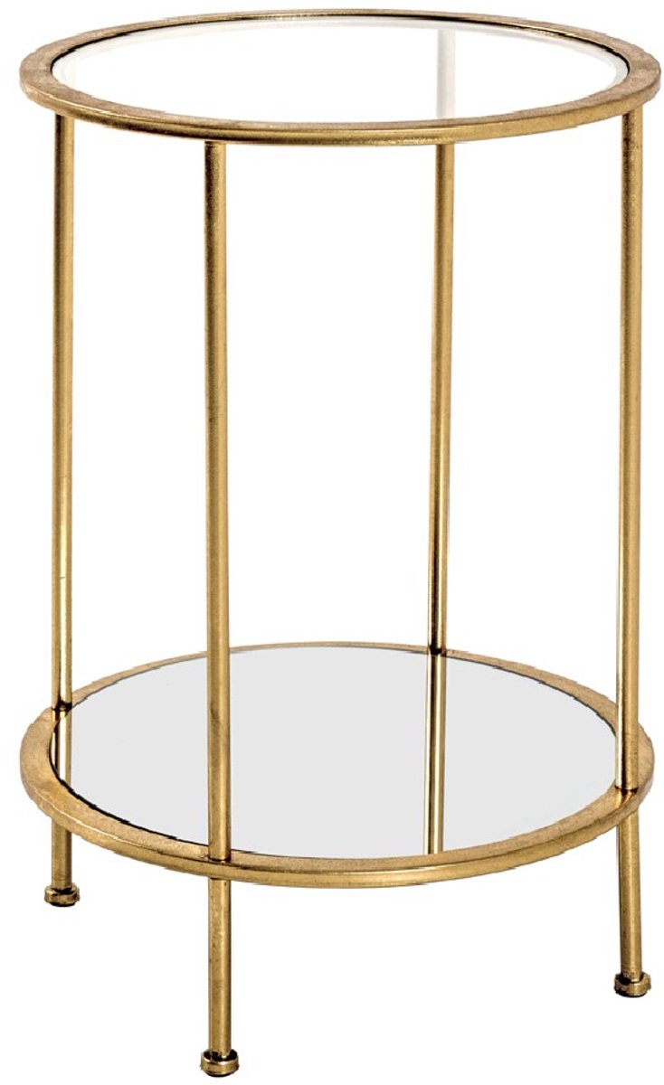 Bijzettafel – Goud gelakt staal met spiegelglas – 38 cm breed, 38 cm diep, 55 cm hoog – Luxe uitstraling