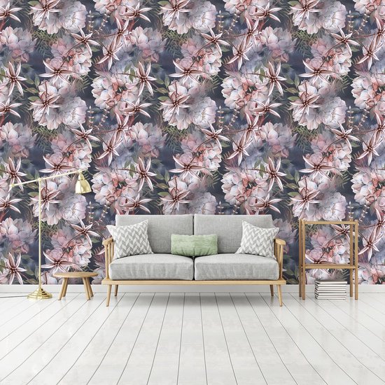 Timeet Zelfklevend behang, bloemenbehang, vintage, grijs, groen, 44 x