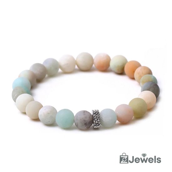 OZ Jewels - Bracelets de perles Amazonite Mat - Pierres Naturelles - Élastique