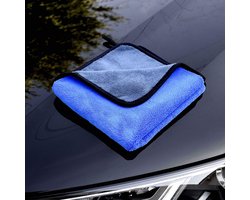 *** 2 x Premium Microvezel Auto Droogdoek - 30cm x 40cm - Poetsdoek - Duurzaam – Blauw en Grijs - van Heble® ***