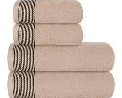 4 handdoeken, katoen, bevat 2 extra grote badhanddoeken 70 x 140 cm, 2 handdoeken 50 x 90 cm, voor dagelijks gebruik, compact en licht, bruin