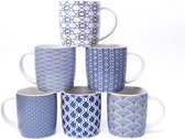 Set van 6 koffiemokken met Zwart-wit geometrisch patroon, keramische theekopjes, set van 6 stuks (zwarte kopjeset) (blauwe set van 6)
