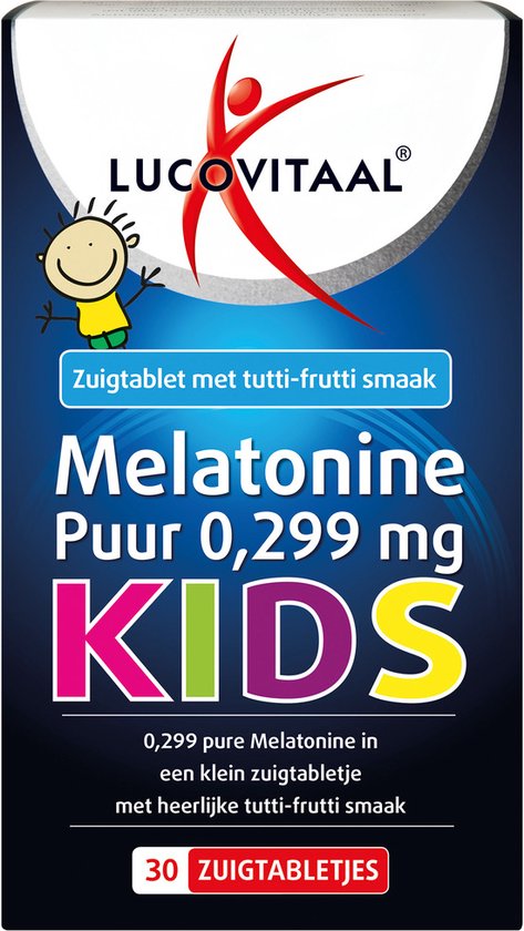 Lucovitaal Melatonine Kinderen 0,299 mg met Tutti-frutti Smaak, 30 Zuigtabletten, Vegan, Suikervrij, Voor Kinderen Vanaf 3 Jaar