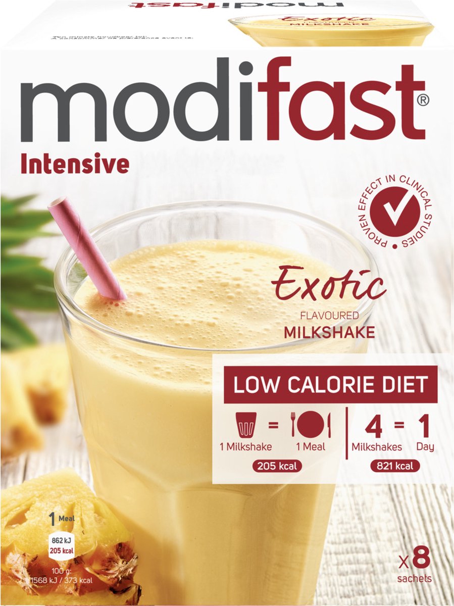 Goedkoopste Modifast Intensive - Milkshake - Exotisch - 8 x 55 gr