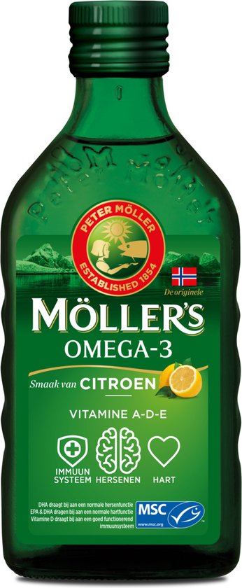 Möller's Omega-3 Citroen - 250 ml - Visolie - Levertraan - Voedingssupplement - Met vitamine D