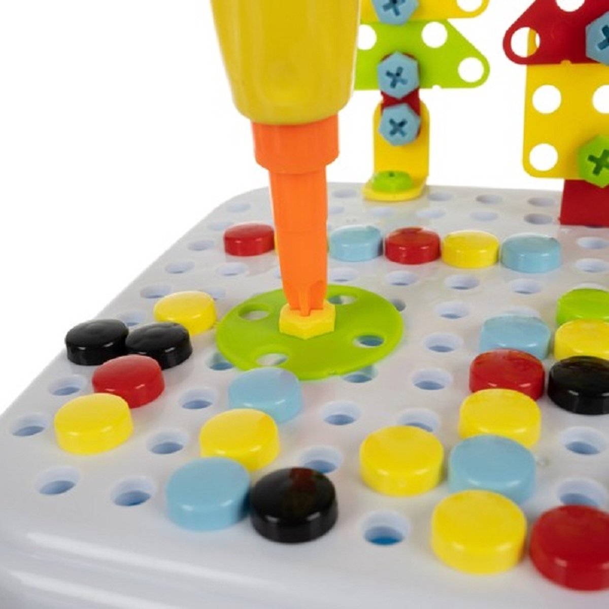 107-delig 3D Puzzel Constructie Bouw Speelgoed Mozaïek met Elektrische Schroef Boor Machine & Batterijen - Bouwonderdelen - Creatieve 2D/3D Puzzel met Werkende Boormachine & Gereedschapskoffer - Speelgoedgereedschapskoffer met Mozaïekbord — afbeelding 6