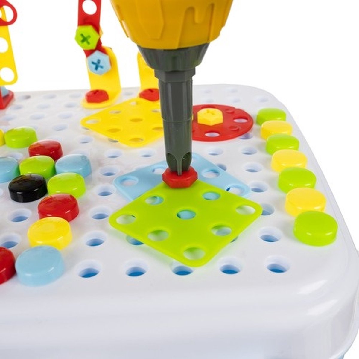 107-delig 3D Puzzel Constructie Bouw Speelgoed Mozaïek met Elektrische Schroef Boor Machine & Batterijen - Bouwonderdelen - Creatieve 2D/3D Puzzel met Werkende Boormachine & Gereedschapskoffer - Speelgoedgereedschapskoffer met Mozaïekbord — afbeelding 10