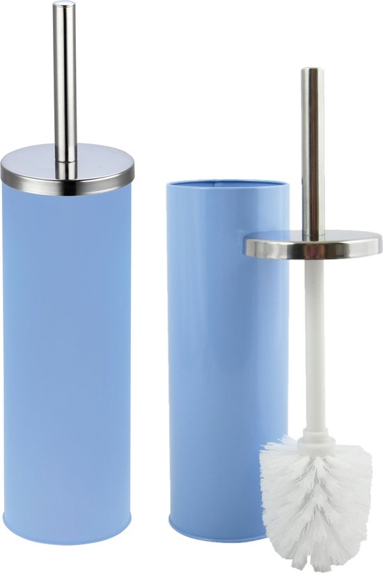 MSV Brosse WC sur support/balai WC - 2x - métal - bleu pastel - 38 cm | bol