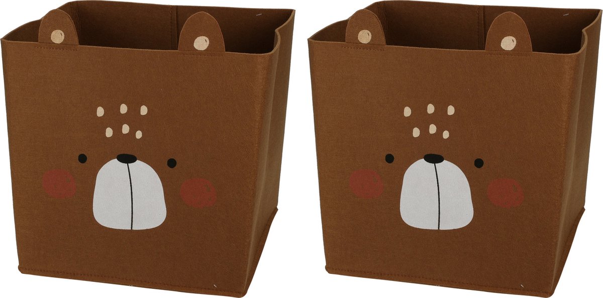 Opbergmand vilt kinderkamer - 4x stuks - dieren thema beer - 32 cm