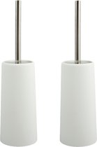 MSV Toiletborstel houder/WC-borstel - 2x - ivoor wit - kunststof - 35 cm