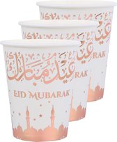 Ramadan Eid Mubarak suikerfeest bekertjes - 30x - wit/rose goud - karton - 270 ml
