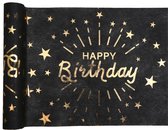 Santex Happy birthday verjaardag tafelloper op rol - 2x - zwart/goud - 30 x 500 cm - polyester