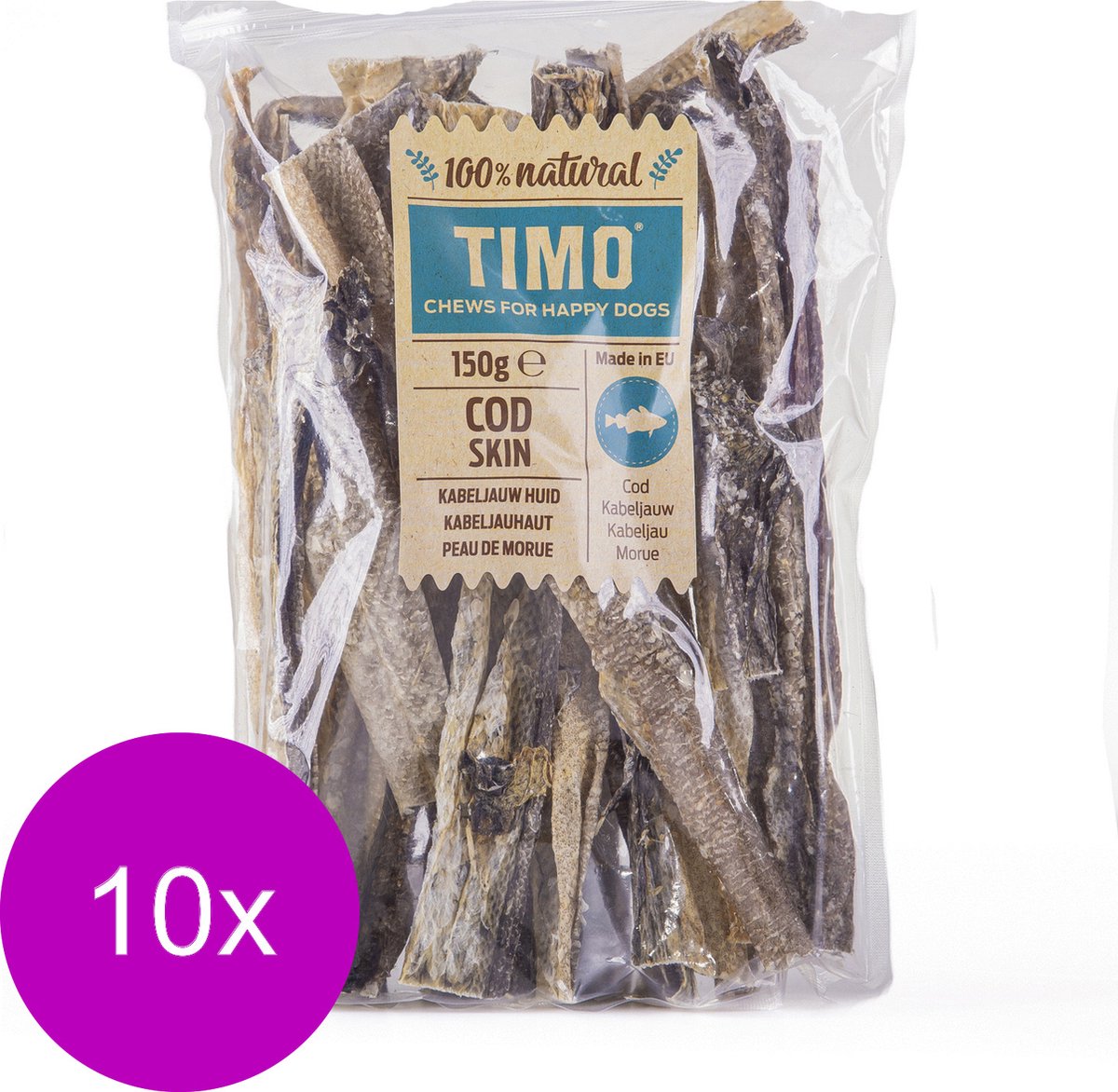 Timo Kabeljauwhuid - Hondensnacks - 10 x 150 g