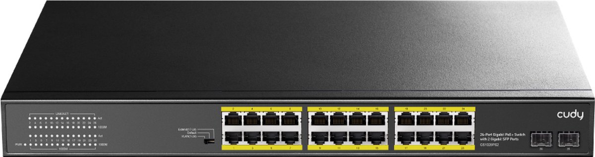 Cudy 24-poorts Gigabit PoE+ switch met 2 Gigabit SFP-poorten
