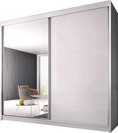 E-MEUBILAIR Zweefdeurkast Kledingkast met Spiegel Garderobekast met planken en kledingstang - 233x61x218 cm (BxDxH) - K006 (Wit)