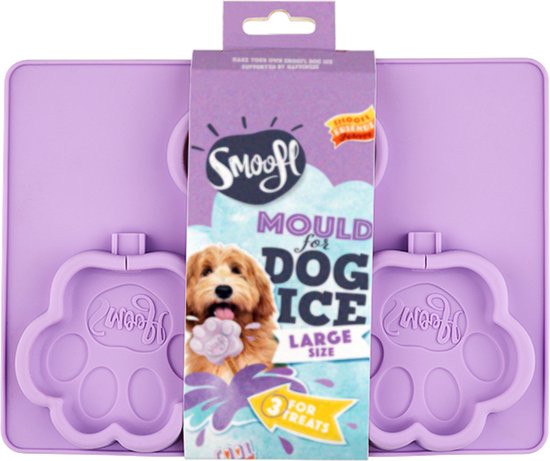 Smoofl pootvormige Silicone Vorm om ijs te maken voor honden, maak snel en gemakkelijk hondenijsjes als een heerlijke veganistische hondensnack om af te koelen, grote Vorm voor 3 ijsjes voor grote honden