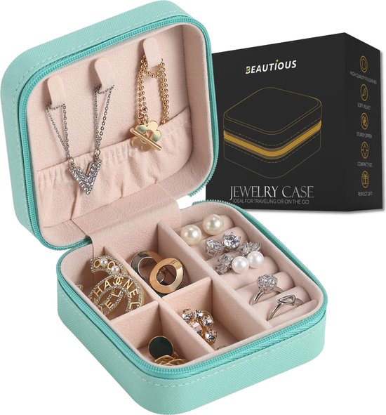 Beautious® Luxe Sieradendoos – Sieradenhouder – Juwelendoos – Compact - Ring/Oorbellen/ Ketting/Horloge - Mint