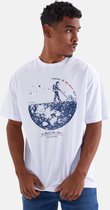 La Pèra Heren T-Shirt 100% katoen Ronde hals - wit met blauwe print - M