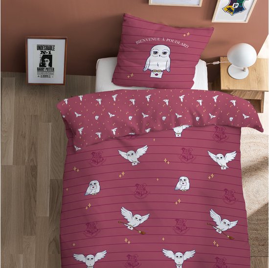 Étoilé Pingouin Set Housse de Couette Simple Réversible Enfants - Rose