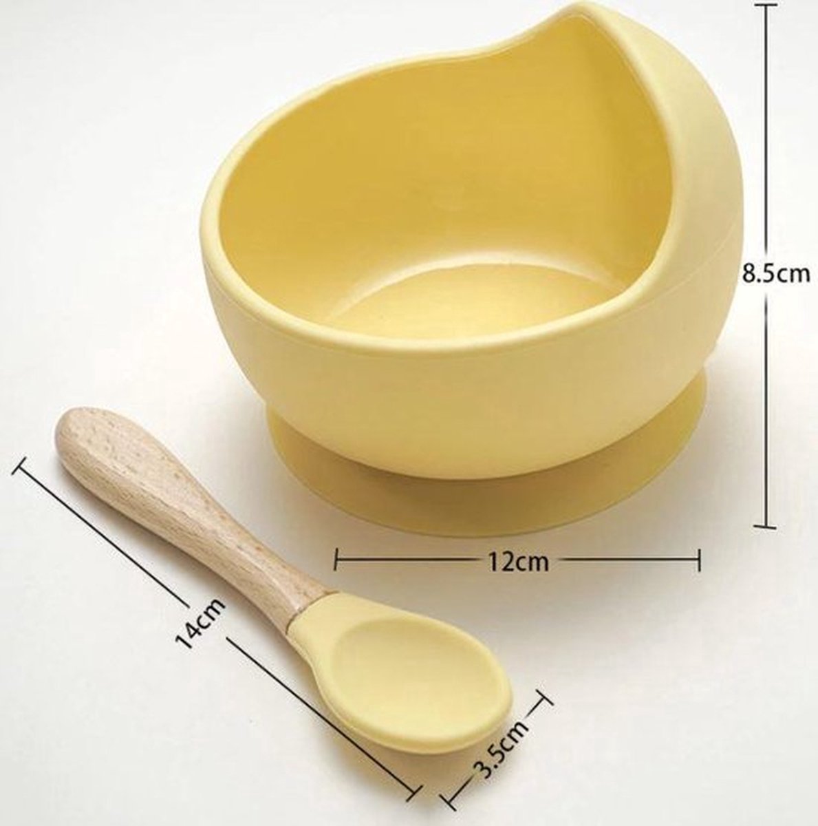 Akyol - Kinderbord met Zuignap - Babyservies – Babybordjes – Baby bord Antislip – Babybord zonder Knoeien – Kinderservies - Baby Kommetje - Inclusief Lepel – Kinderbordje met Bestek - Geel
