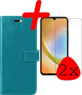 Hoes Geschikt voor Samsung A34 Hoesje Bookcase Hoes Flip Case Book Cover Met 2x Screenprotector - Hoesje Geschikt voor Samsung Galaxy A34 Hoes Book Case Hoesje - Turquoise