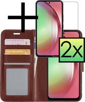 Hoes Geschikt voor Samsung A54 Hoesje Book Case Hoes Flip Cover Wallet Bookcase Met 2x Screenprotector - Bruin