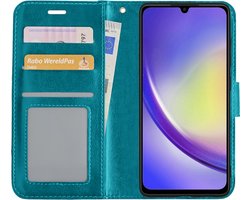 Hoesje - Met Pasjeshouder - Geschikt voor Samsung Galaxy A34 - Luxe Bookcase Portemonee - Flip Case - Kunstleer Book Case - Flipcase - Book Cover - Walletcase - Portemonneehoes - Turquoise