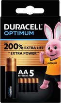 Piles alcalines AA Duracell Optimum, 1,5 V LR06 MX1500, 5 pièces