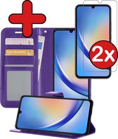 Hoesje Geschikt voor Samsung A34 Hoesje Book Case Hoes Portemonnee Cover Walletcase Met 2x Screenprotector - Hoes Geschikt voor Samsung Galaxy A34 Hoes Bookcase Hoesje - Paars