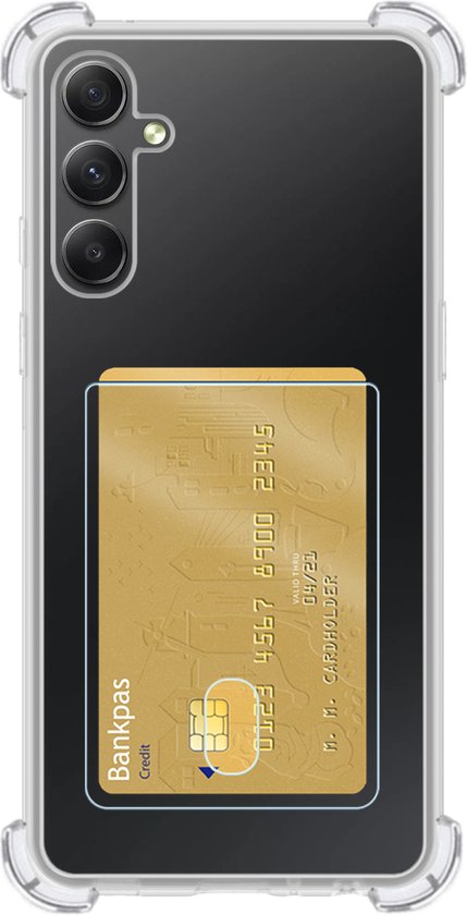 Coque Samsung A34 Porte-cartes Coque Porte-cartes avec protection d'écran - Coque Samsung Galaxy A34 avec porte-cartes Coque - Transparente