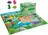 Speelkleed en Opbergbox in 1 - DeQUBE - Dinosaurus Speelmat en Opbergkist met Deksel - Inclusief 4 Dino Speelfiguren - 85 x 85 cm