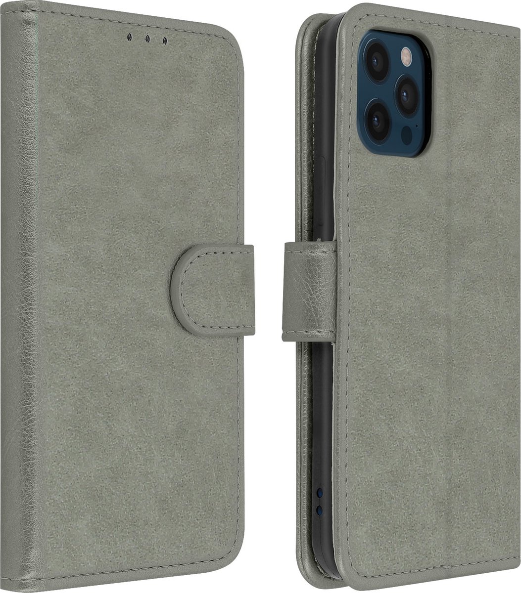 Avizar Foliohoes Geschikt voor iPhone 12 Pro Max Portemonnee en Videohouder, Grijs