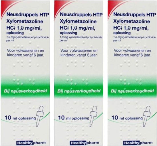 Healthypharm Neusdruppels 1mg/ml Xylometazoline - 3 x 10 ml
